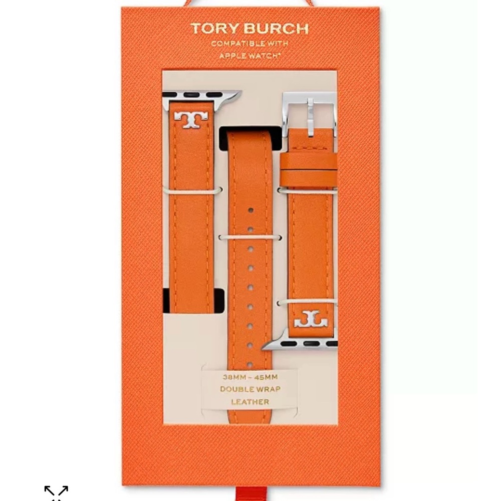 Tory Burch Orange Leather Double Wrap Strap Apple Watch Band 38mm ~ 45mm $148